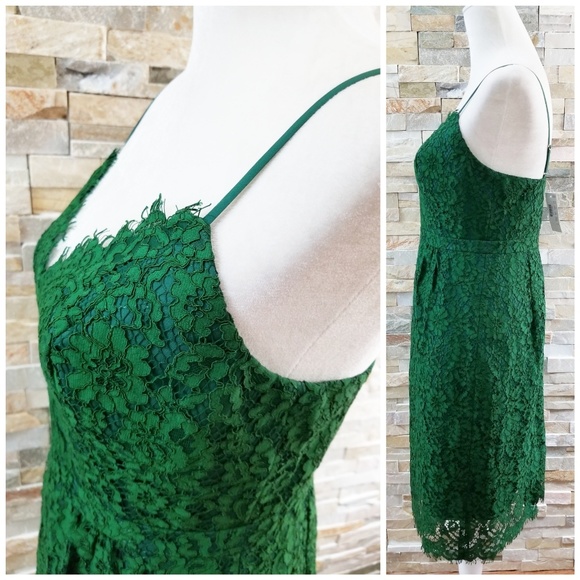 NWT, J. Crew, Forest Green Lace Party Dress - Picture 3 of 4
